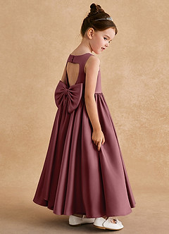 Azazie Bettie Flower Girl Dresses Desert Rose A-Line Bow Matte Satin Dress image5