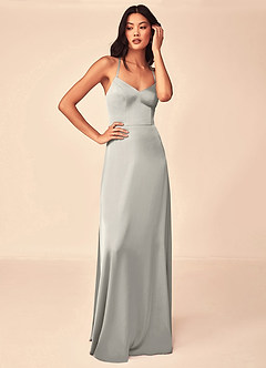 Azazie Mei Bridesmaid Dresses Pebble A-Line V-Neck Stretch Satin Dress image5