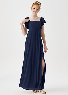 Azazie Bondi Junior A-Linie Seitliche Cut-Outs Gittergewebe Kleid Dunkelmarine image5