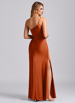 Azazie Marseli Bridesmaid Dresses Burnt Orange Mermaid One Shoulder Stretch Satin Dress image2