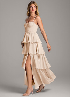 Azazie Alanna Brautjungfernkleider A-Linie Herzausschnitt Chiffon Kleid Alabaster Weiß image4