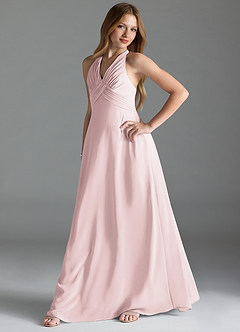 Azazie Tessie Junior A-Linie Plissee Chiffon Kleid Zartrosa image3
