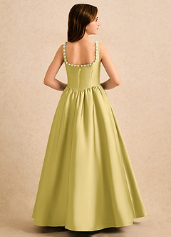 Azazie Enid Girls Formal Blumenmädchenkleider A-Linie Mit Perlen Stretch-Satin Kleid Kanarienvogel image2