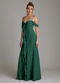 Azazie Karmela Bridesmaid Dresses Emerald A-Line Off the Shoulder Chiffon Dress image5