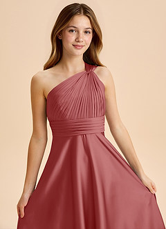 Azazie Charlize Junior Robe Trapèze en Satin extensible Plissée Antique Rose image6