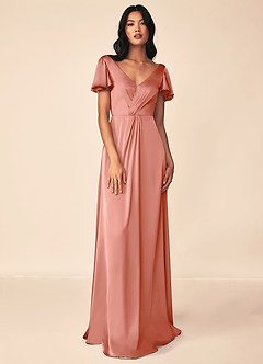 Azazie Soren Brautjungfernkleider A-Linie Plissee Stretch-Satin Kleid Koralle image1