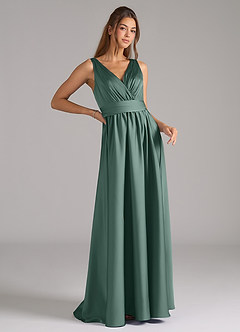 Azazie Kora Brautjungfernkleider A-Linie Plissee Stretch-Satin Kleid Eukalyptus image3