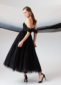 Azazie Vienna Vestidos de novia Vestido de Negro de Tul de Corte en A con Fuera del hombro image3