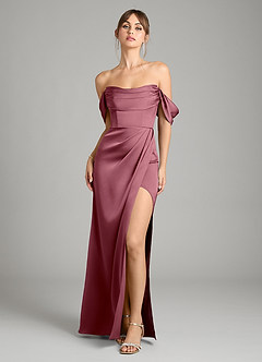 Azazie Johana Vestidos de damas de honor Vestido de Rosa Del Desierto de Satén Elástico de Corte Sirena Convertible con Vestidos sin tirantes image6