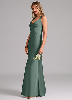 Azazie Kamila Abiti da Damigella Abito A-Line in Raso Elasticizzato Plissettato Muschio Marino image6