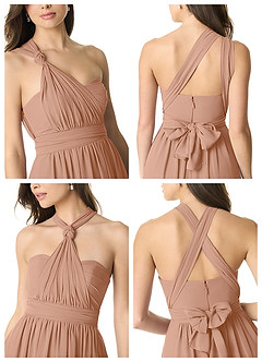 Azazie Olani Bridesmaid Dresses Champagne Rose A-Line Off the Shoulder Chiffon Convertible Dress image7