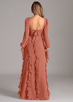 Azazie Candice Bridesmaid Dresses Clay A-Line Long Sleeve Chiffon Dress image2