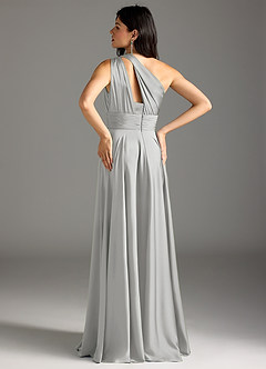 Azazie Charlize Bridesmaid Dresses Silver A-Line One Shoulder Stretch Satin Dress image6