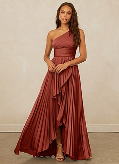 Christian Siriano Bridal for Azazie 1008 Robes de demoiselle d'honneur Robe Trapèze en Satin extensible Ue épaule Terracotta image5