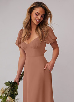 Barbie ♥ Azazie Jurken voor bruidsmeisjes Jurk van Chiffon met A-Lijn Geplooid Bronzeertint image4