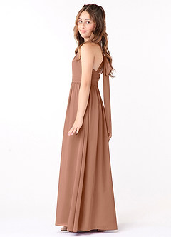 Azazie Jaylah Junior A-Linie Gestreift Chiffon Kleid Bronzer image3
