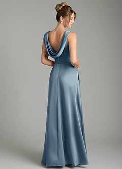 Azazie Karina Bridesmaid Dresses Dusty Blue A-Line Pleated Stretch Satin Dress image5