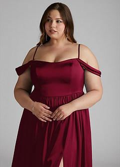Azazie Morana Bridesmaid Dresses Burgundy A-Line Off the Shoulder Stretch Satin Convertible Dress image15