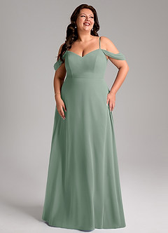 Azazie Marley Vestidos de damas de honor Vestido de Salvia Plateada de Gasa de Corte en A Convertible con Vestidos sin tirantes image13