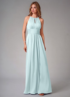 Azazie Bonnie Bridesmaid Dresses Sea Glass A-Line Pleated Stretch Satin Dress image6