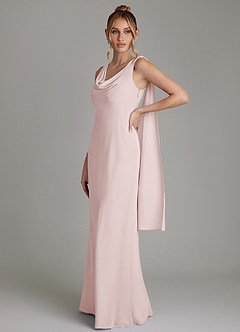 Azazie Essence Bridesmaid Dresses Blushing Pink Sheath Chiffon Dress image1
