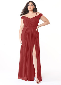 Azazie Audrianna Jurken voor bruidsmeisjes Converteerbaar Jurk van Chiffon met A-Lijn Off-the-shoulder verzameld Roest image7