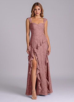 Azazie Sloane Bridesmaid Dresses Dusty Rose A-Line Sweetheart Neckline Floral Burnout Dress image1