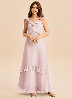 Azazie Tavie Junior Blushing Pink A-Line Ruched Chiffon Dress image1