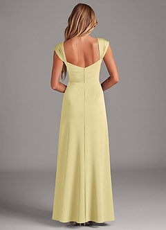 Azazie Laila Bridesmaid Dresses Lemon Sorbet A-Line Pleated Stretch Satin Dress image2