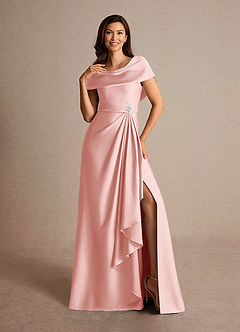 Azazie Branford Mother of the Bride Dresses Powder Pink A-Line Pleated Stretch Satin Dress image6