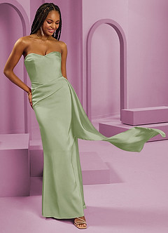 Barbie ♥ Azazie Vestidos de damas de honor Vestido de Salvia Polvorienta de Satén Elástico de Corte Recto Convertible con Sin tirantes image5