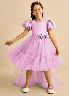 Azazie Cocoa Flower Girl Dresses Candy Pink Ball-Gown Pleated Tulle Dress image2
