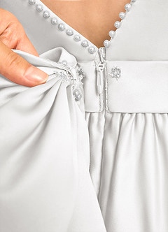 Azazie Dumpling Flower Girl Dresses White A-Line Bow Matte Satin Dress image7