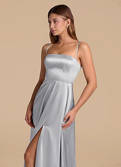 Azazie Wren 신부 들러리 드레스 A라인 스트랩리스 메탈릭 새틴 바닥 길이 드레스 image6