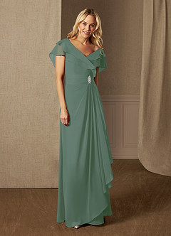 Azazie Snapdragon Mother of the Bride Dresses Eucalyptus A-Line V-Neck Ruched Chiffon Dress image1