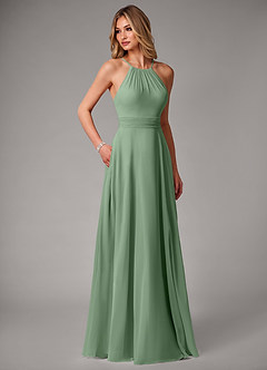 Azazie Amalia Robes de demoiselle d'honneur Robe Trapèze en Mousseline de soie Plissée Matcha image5