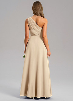 Azazie Phaedra Bridesmaid Dresses Champagne A-Line One Shoulder Chiffon Dress image2