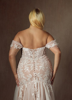 Azazie Leilani Robes de mariée Robe Sirène en Tulle Paillettes Blanc Diamant Caramel image15