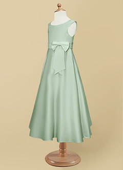 Azazie Lindy Flower Girl Dresses Agave A-Line Pleated Matte Satin Dress image12