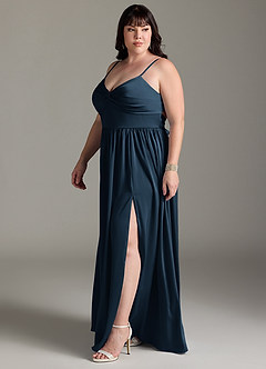 Azazie Zeya Bridesmaid Dresses Dark Navy A-Line Pleated Stretch Satin Dress image13