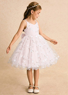 Azazie Junebug Blumenmädchenkleider Ballkleid Spaghetti Riemen Tüll Kleid Zartrosa image4