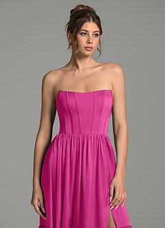Azazie Delphina Bridesmaid Dresses Fuchsia A-Line Corset Stretch Satin Convertible Dress image6