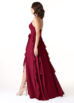 Azazie Peyton Bridesmaid Dresses Burgundy A-Line Ruched Chiffon Dress image4