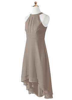 Azazie Linna Junior Taupe A-Line Pleated Chiffon Dress image7