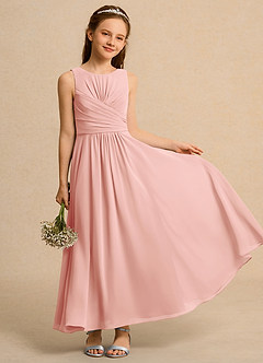 Azazie Ducky Junior Formal vestidos de niña de las flores Vestido de Rosetón de Gasa de Corte En A con Plisado image1