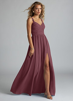 Azazie Aziza Bridesmaid Dresses Sangria A-Line V-Neck Pleated Chiffon Dress image3