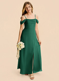 Azazie Lilly Junior Emerald A-Line Pleated Chiffon Dress image7