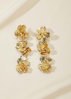 front Golden Blooming Flower Earrings