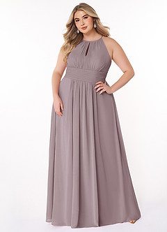 Azazie Bonnie Vestidos de damas de honor Vestido de Atardecer de Gasa de Corte en A con Cuello de pico fruncido image6