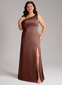 Azazie Phaedra Bridesmaid Dresses Espresso A-Line One Shoulder Stretch Satin Dress image8